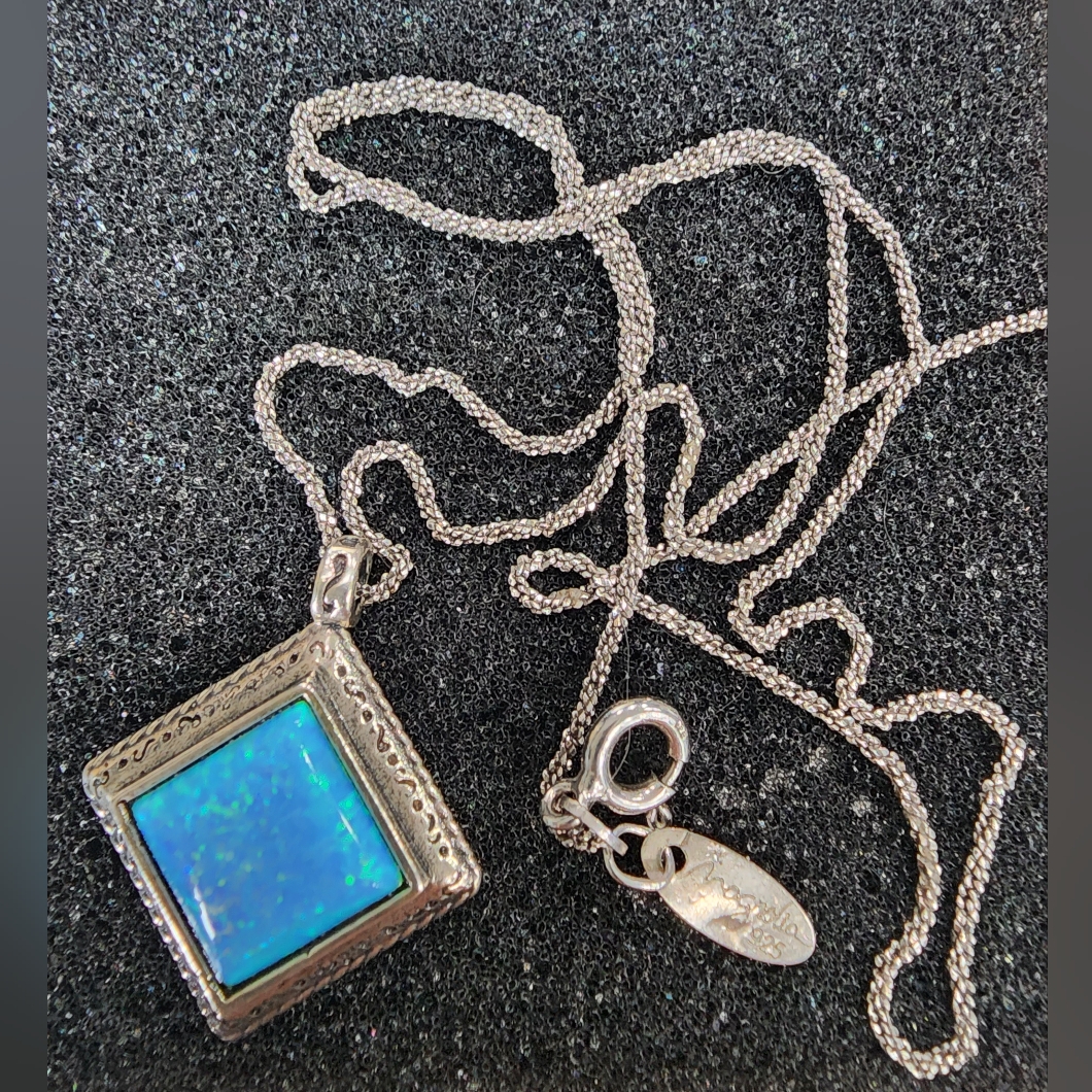 Magnolia Blue Opal 925 Rhodium Plated Pendant With Chain